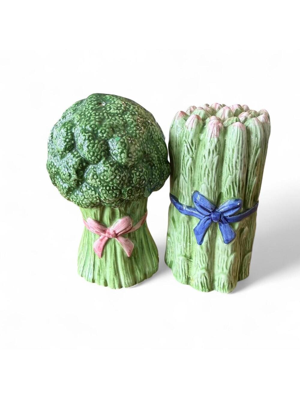 Fitz & Floyd Ominbus 1993 Majolica Asparagus and Broccoli Salt & Pepper Shakers